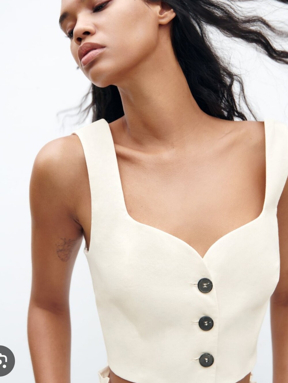Zara Cream Button-Front Structured Crop Top